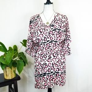 Roberto Cavalli Pink Black White Leopard-Print Swim Coverup